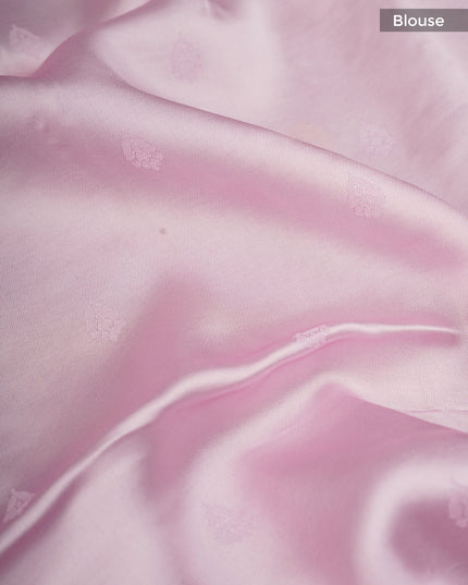 Tissue Banaras Saree with Gold Zari Butties and Contrast Border- Light Pink