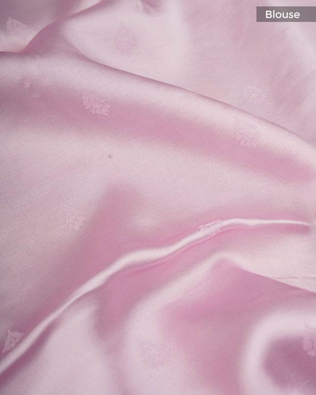 Tissue Banaras Saree with Gold Zari Butties and Contrast Border- Light Pink