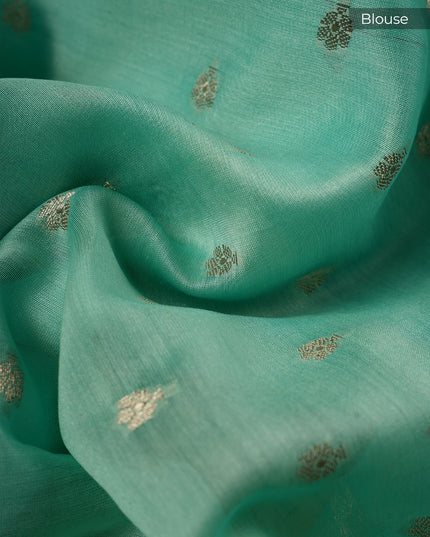 Mul Chanderi With Thread Embroidery Buttis and Scallop Border - Sea Green