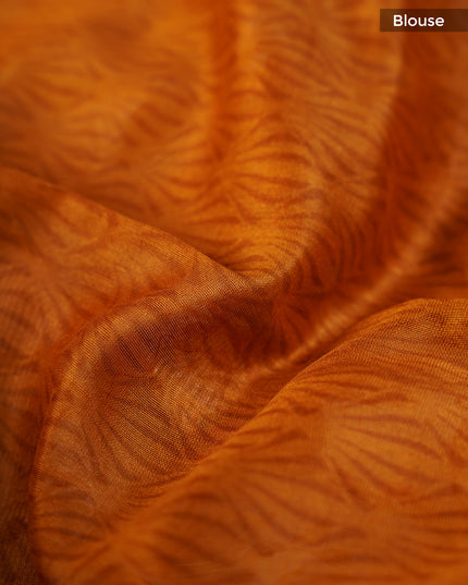 Chanderi Silk Allover Print With Antique Zari Border - Mustard