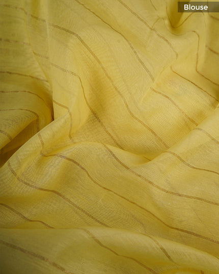 Mul chanderi saree with thread embroidery butties - Lemon Yellow
