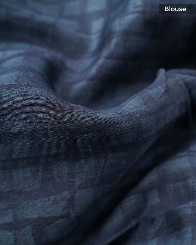 Chanderi Silk Saree With Antique Zari Border - Navi Blue