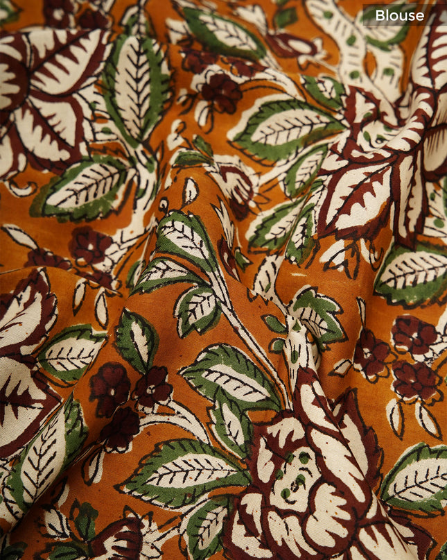 Mul Cotton Saree with  Block Printed - Red