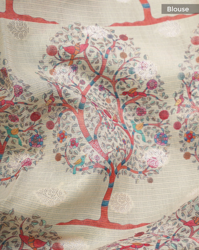 Silk Kota Saree With Allover Silver Zari Butties And Gold Border - Sea Blue