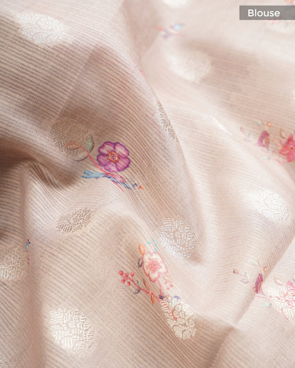 Silk Kota Saree With Allover Silver Zari Butties And Gold Border - Black