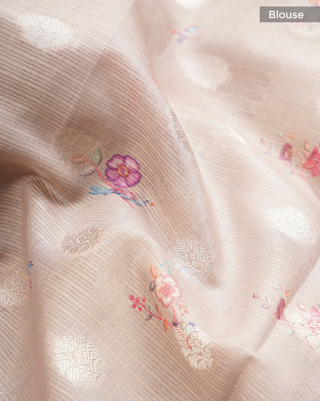 Silk Kota Saree With Allover Silver Zari Butties And Gold Border - Black