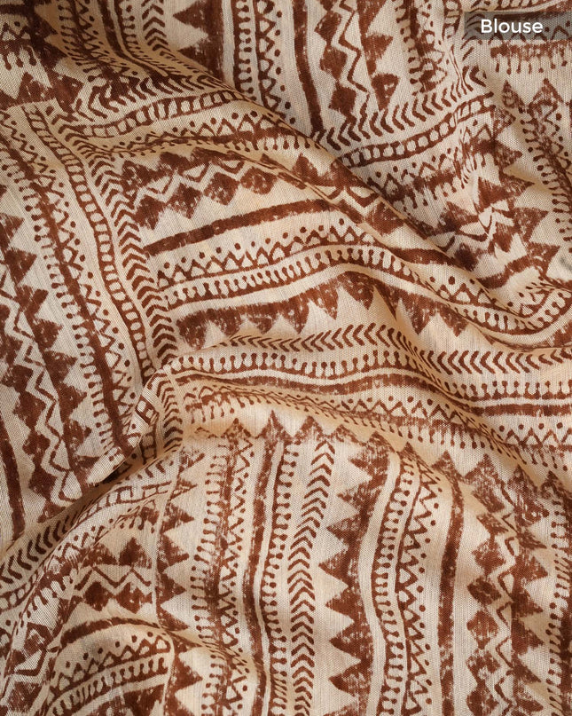 Muslin Silk With Gold Zari Border - Brown