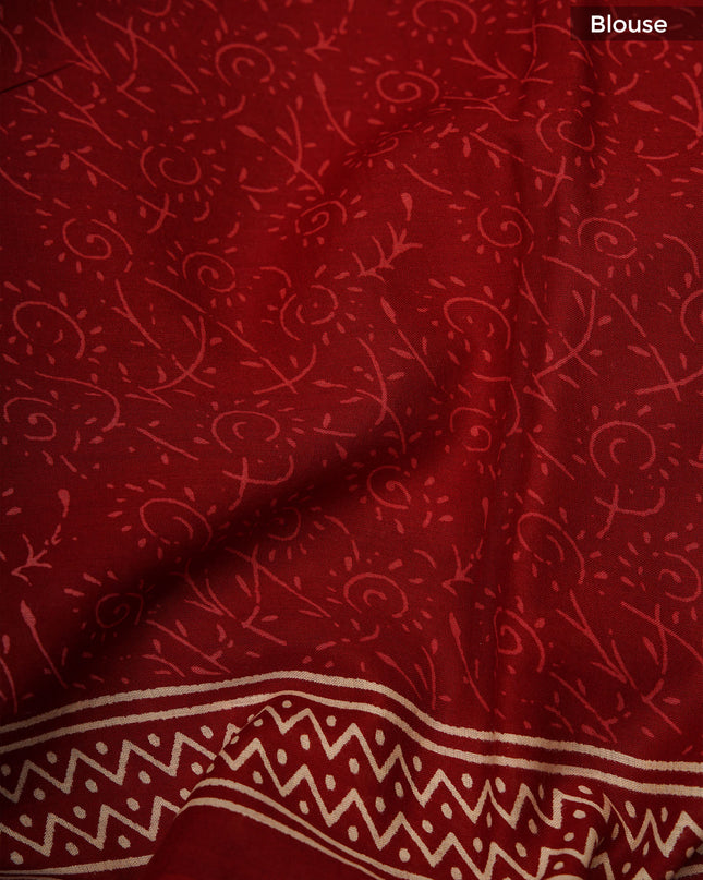 Mul Cotton Saree with  Block Printed - Maroon
