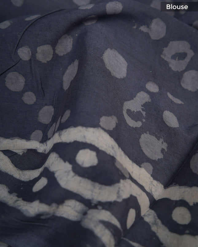 Cotton saree with Bagru printed - Dark Grey