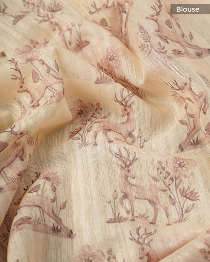 Linen Silk With Printed Butties - Cream & Pink