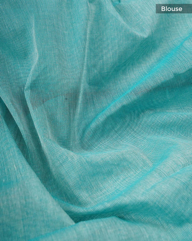 Chanderi Silk Floral Print With Contrast Border - Rama Green