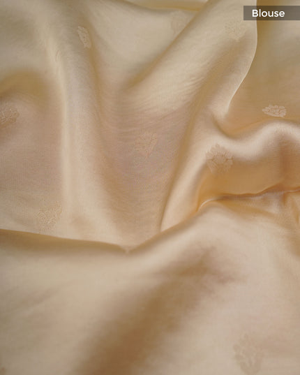 Tissue Banaras Saree with Gold Zari Butties and Contrast Border- Beige