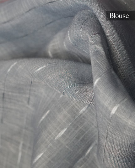 Linen silk saree floral Print contrast Border - Purple