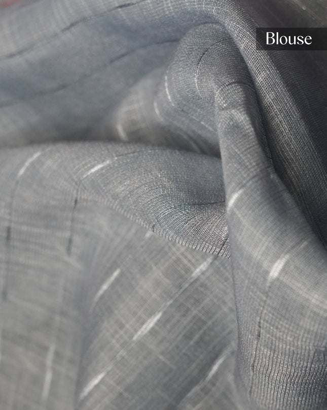 Linen silk saree floral Print contrast Border - Purple