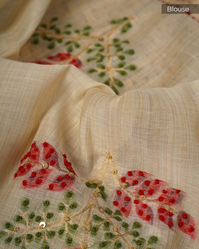 Semi Tussar Kantha With Knot Work - Off White