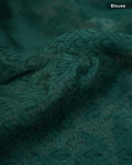Chanderi Silk Allover Print With Antique Zari Border - Green