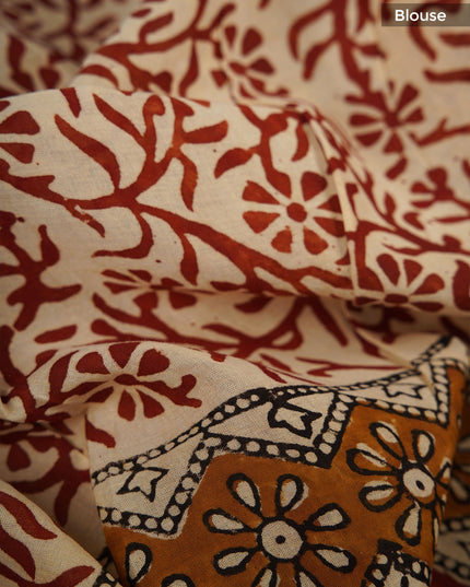 Kota cotton saree with Block print - Beige