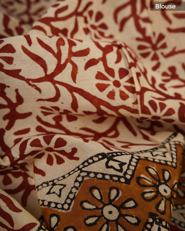 Kota cotton saree with Block print - Beige