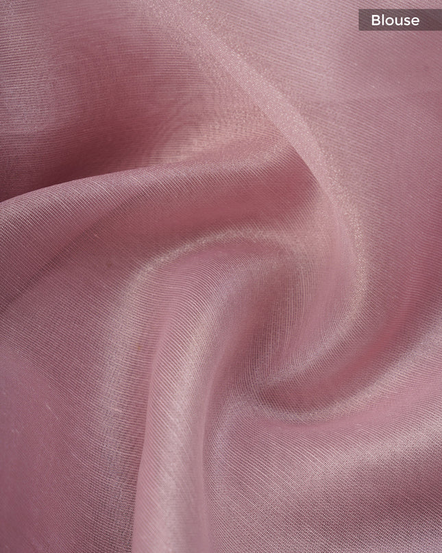 Linen Tissue Saree With Applique Work And Scallop Border - Lavender