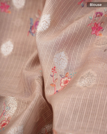 Silk Kota Saree With Allover Silver Zari Butties And Gold Border - Red