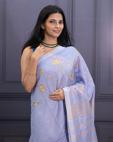 Mangalagiri Silk Embroidery Work With Border