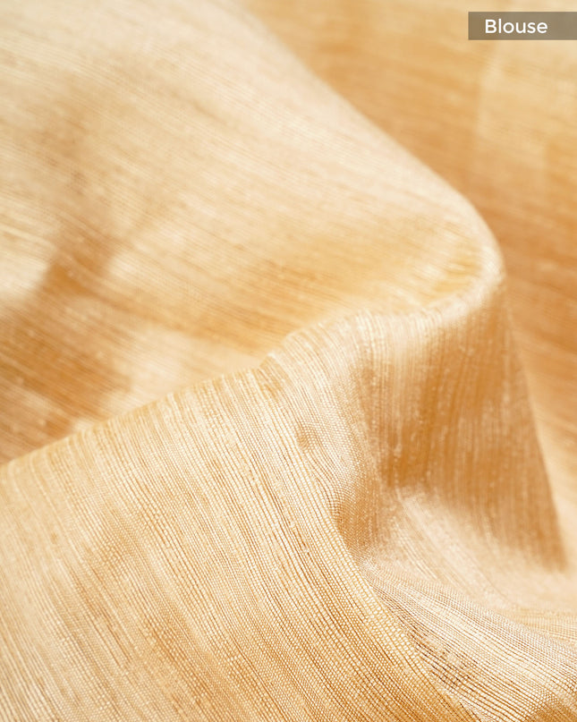 Jute Tusser Silk Saree With thread Embroidery Work And Satin Border - Tan