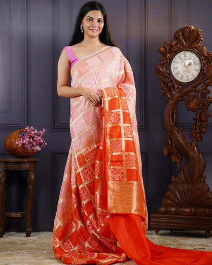 Dola Silk Saree with Bhandni  Weaving -Orange