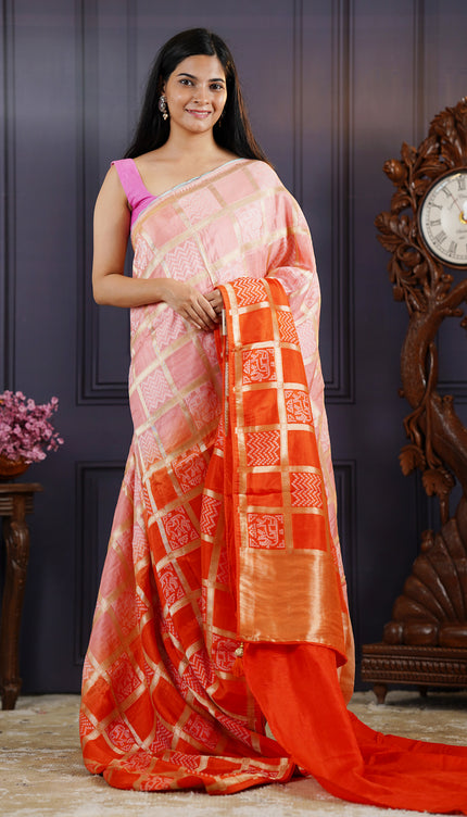 Dola Silk Saree with Bhandni  Weaving -Orange