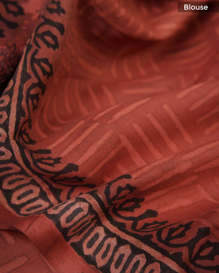 Mul Cotton Saree with  Block Printed - Rust