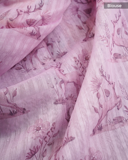 Linen Silk With Printed Butties - Pink