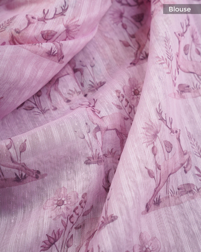 Linen Silk With Printed Butties - Pink