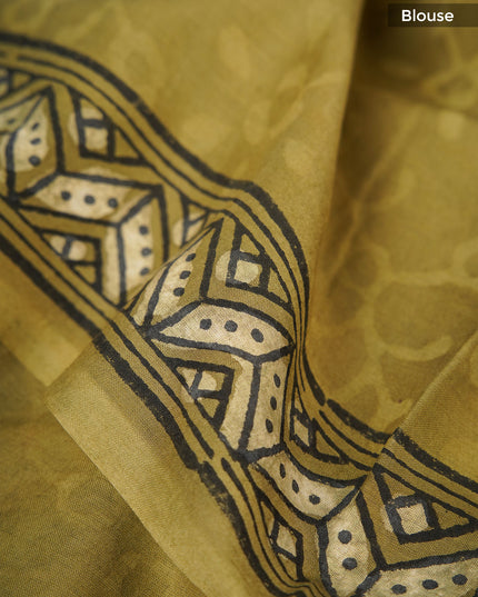 Chanderi cotton saree with Kalamkari print - Olive Green