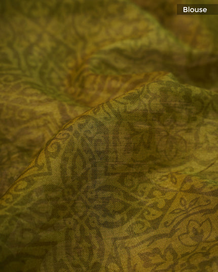 Mangalagiri Silk With Digital Print Contrast Border - Pista Green