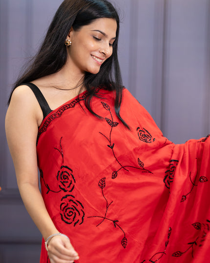 Russian Crape Silk Saree with Bits Work