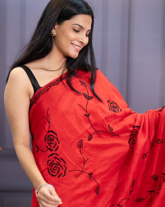 Russian Crape Silk Saree with Bits Work