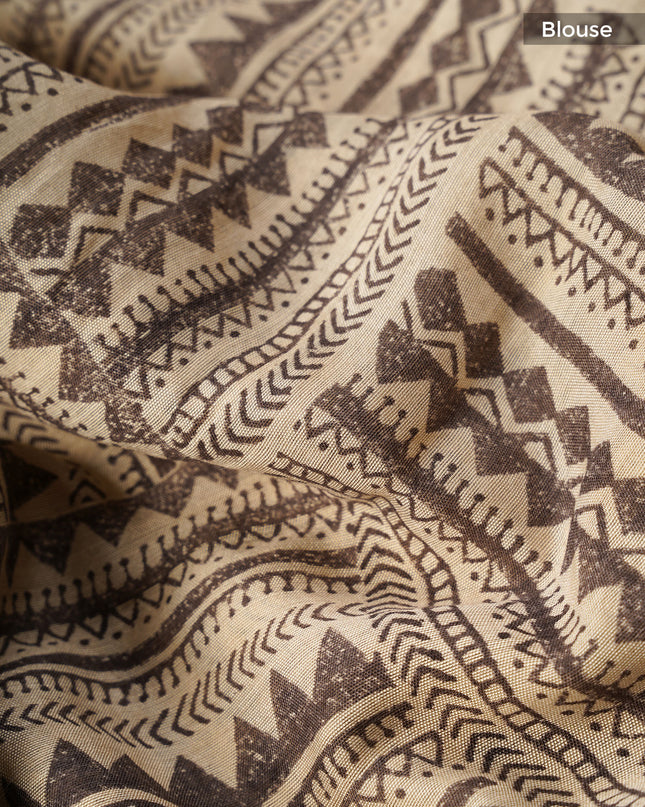 Muslin Silk With Gold Zari Border - Snuff