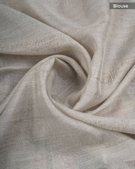 Semi Tusser Silk With Pashmina Print With Kanchi Border - Cream