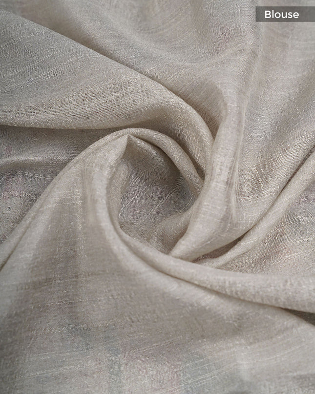 Semi Tusser Silk With Pashmina Print With Kanchi Border - Cream