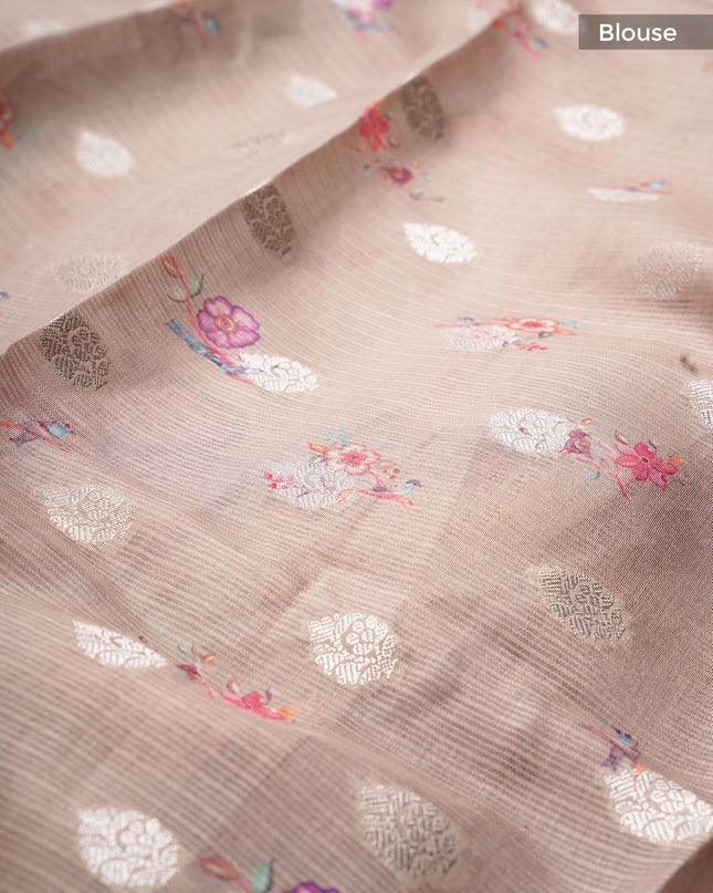 Silk Kota Saree With Allover Silver Zari Butties And Gold Border - Wine