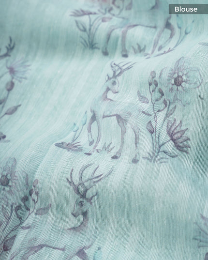 Linen Silk With Printed Butties - Mint Green