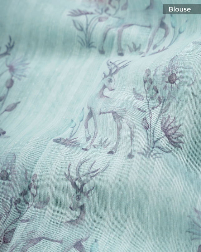 Linen Silk With Printed Butties - Mint Green