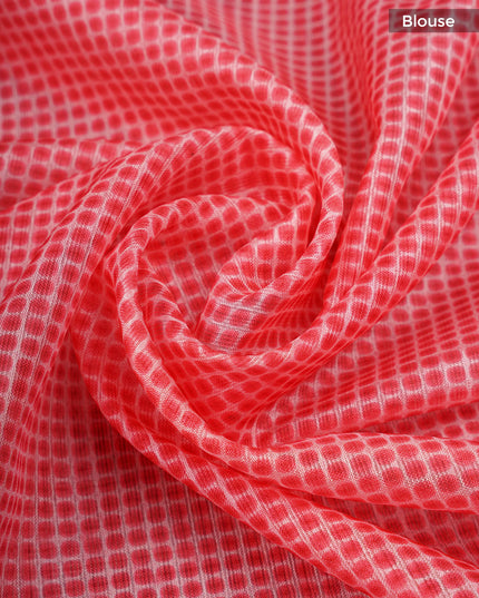 Kota Silk Saree With Digital Print And Contrast Border - Light Pink