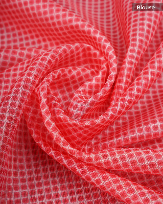 Kota Silk Saree With Digital Print And Contrast Border - Light Pink