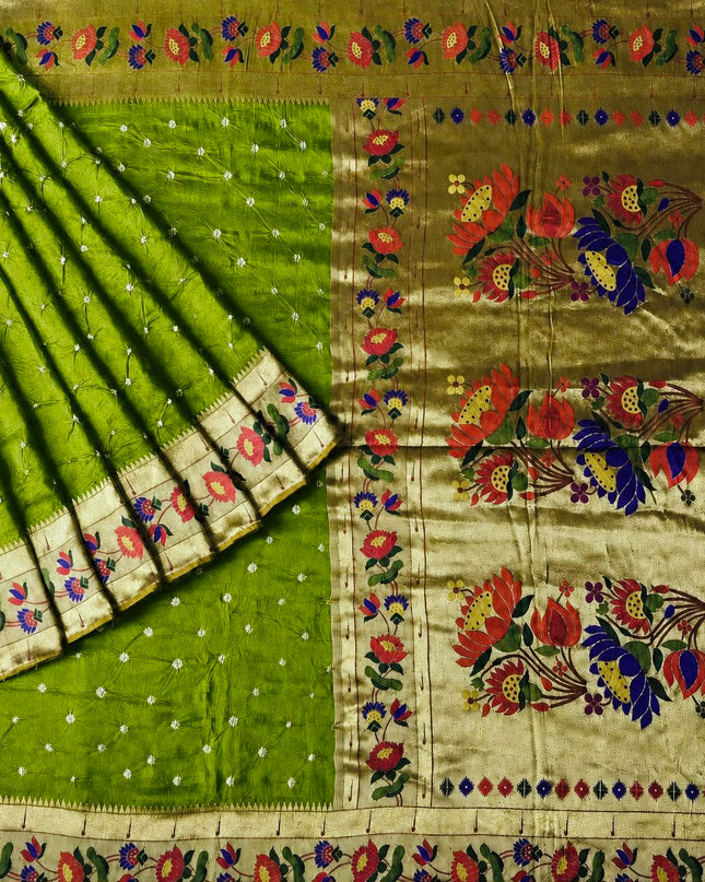 Bhandni Saree with Paithani Saree Border - Green