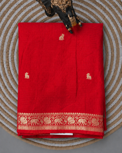 Kanchi Kota saree with Golden Zari Butties and Kanchi Border -  Red