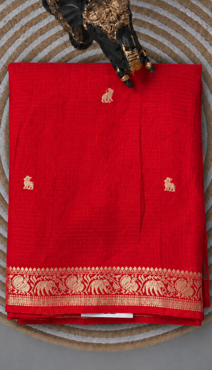 Kanchi Kota saree with Golden Zari Butties and Kanchi Border -  Red