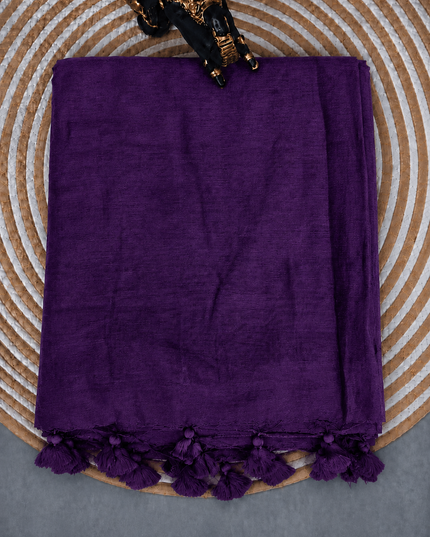 Mul cotton saree and Border Less with Tassels-  Violet