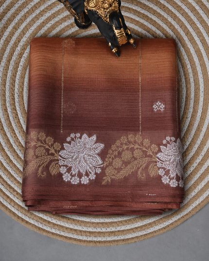 Manipuri kota  Gold and silver  Zari weaving Buttis  with Checks Design and Satin Border -Light Orange