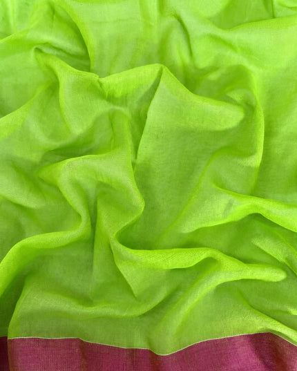 Mul Cotton Saree with Thread Work Buttes and Tassels-  Green