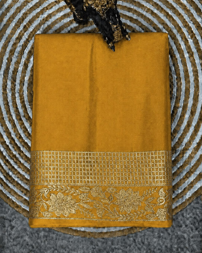 Crepe Saree with Gold Zari  Weaving Border  - Mustard